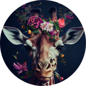 Muurcirkel Giraf met bloemen