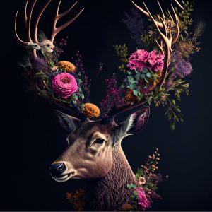 Tuinposter Deer flowers ( gaat uit de collectie)