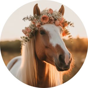 Muurcirkel Horse with flowers