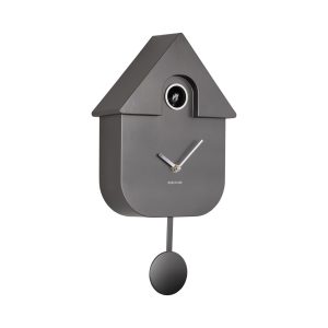 Wall Clock Modern Cuckoo Metallic dark grey