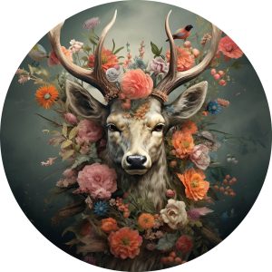 deer with horns made of flowers