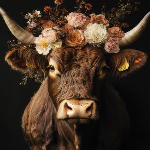 Hooglander met bloemen