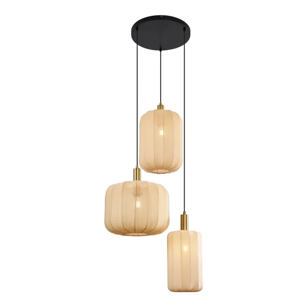 Japandi hanglamp zwart en goud met beige kap - Afbeelding 5