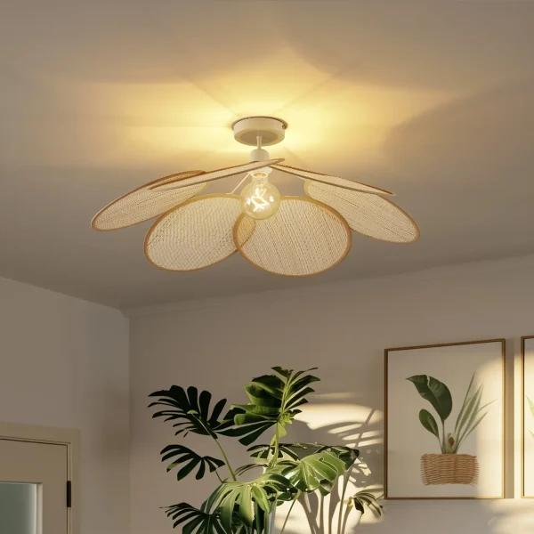 Japandi plafondlamp crème met linnen kap